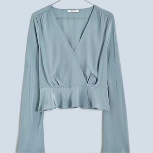 Madewell Blue Satin Juno Wrap Top